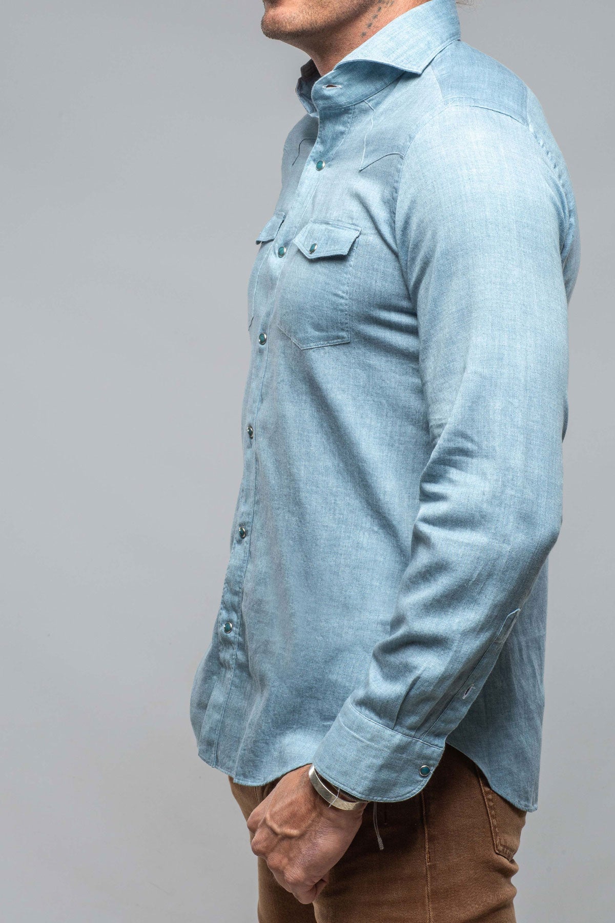 Giannetto Portofino | Wyatt Western Snap Shirt In Light Blue | Mens - Shirts - Outpost