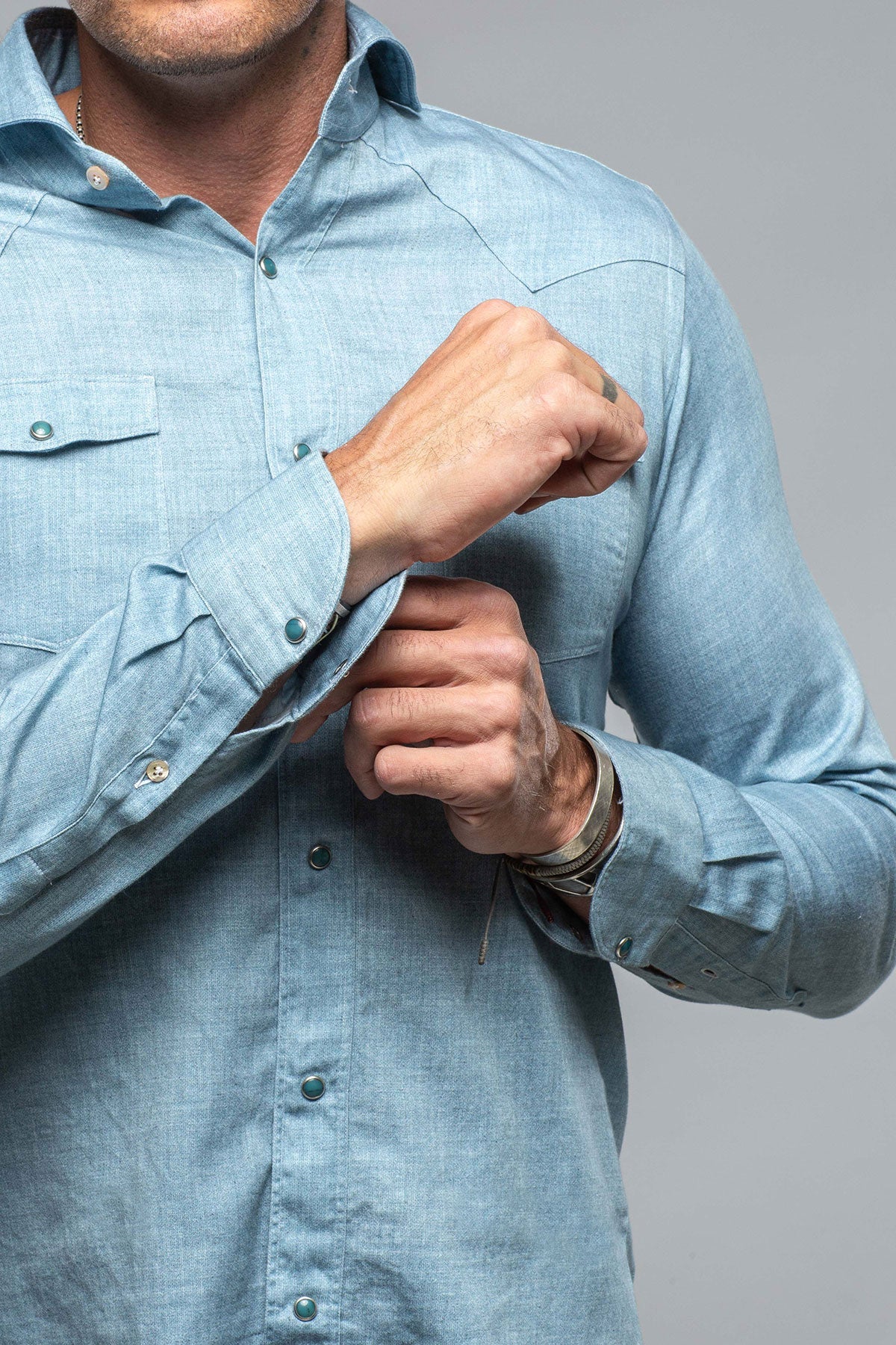 Giannetto Portofino | Wyatt Western Snap Shirt In Light Blue | Mens - Shirts - Outpost