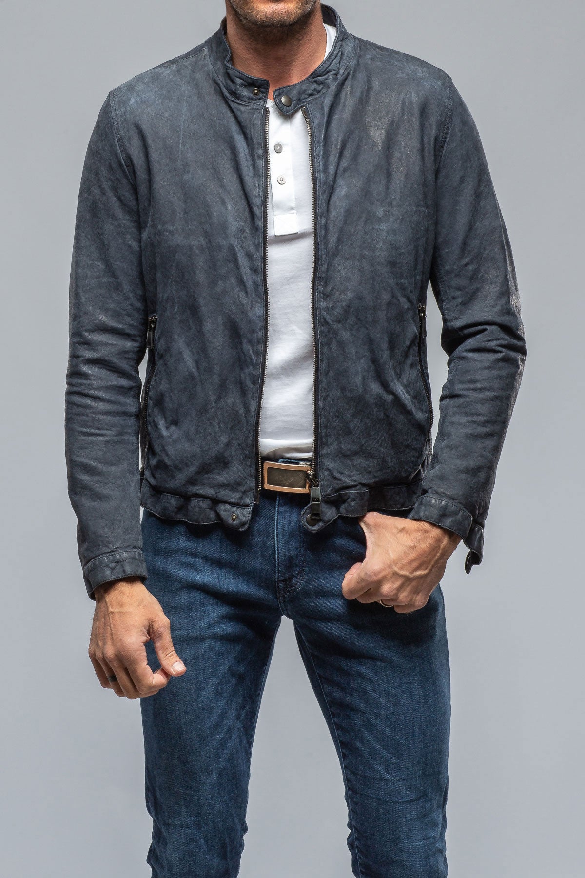 Gimo's | Cherto Waxed Moto In Navy | Mens - Outerwear - Leather
