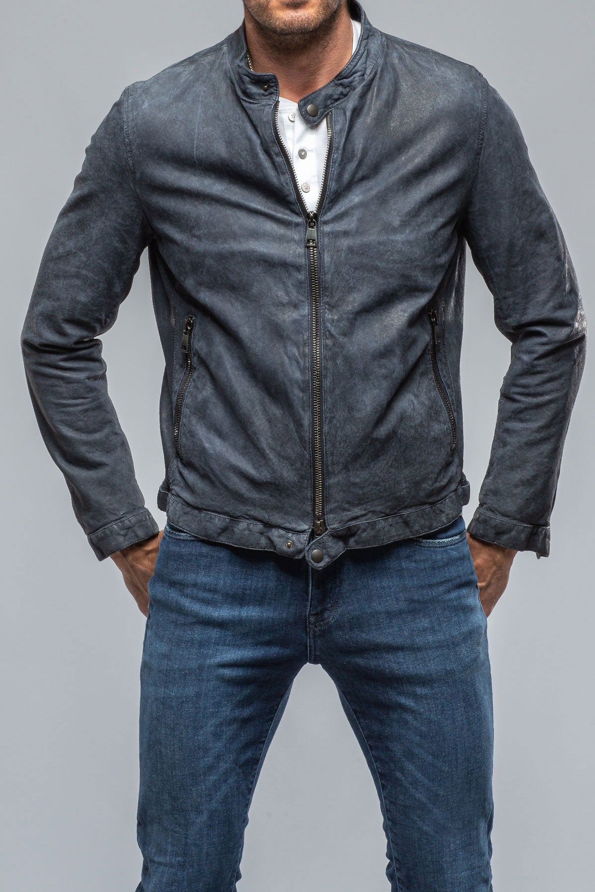 Gimo's | Cherto Waxed Moto In Navy | Mens - Outerwear - Leather