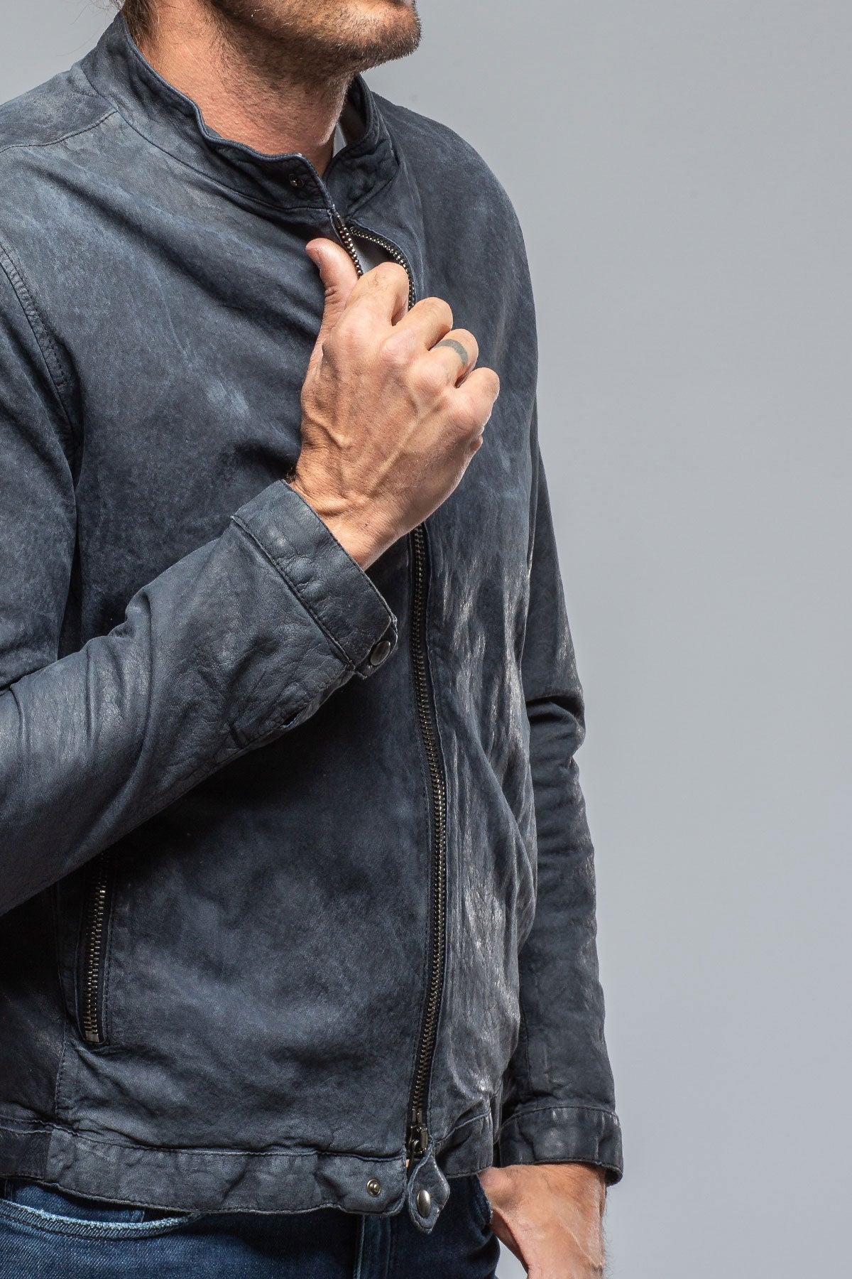Gimo's | Cherto Waxed Moto In Navy | Mens - Outerwear - Leather