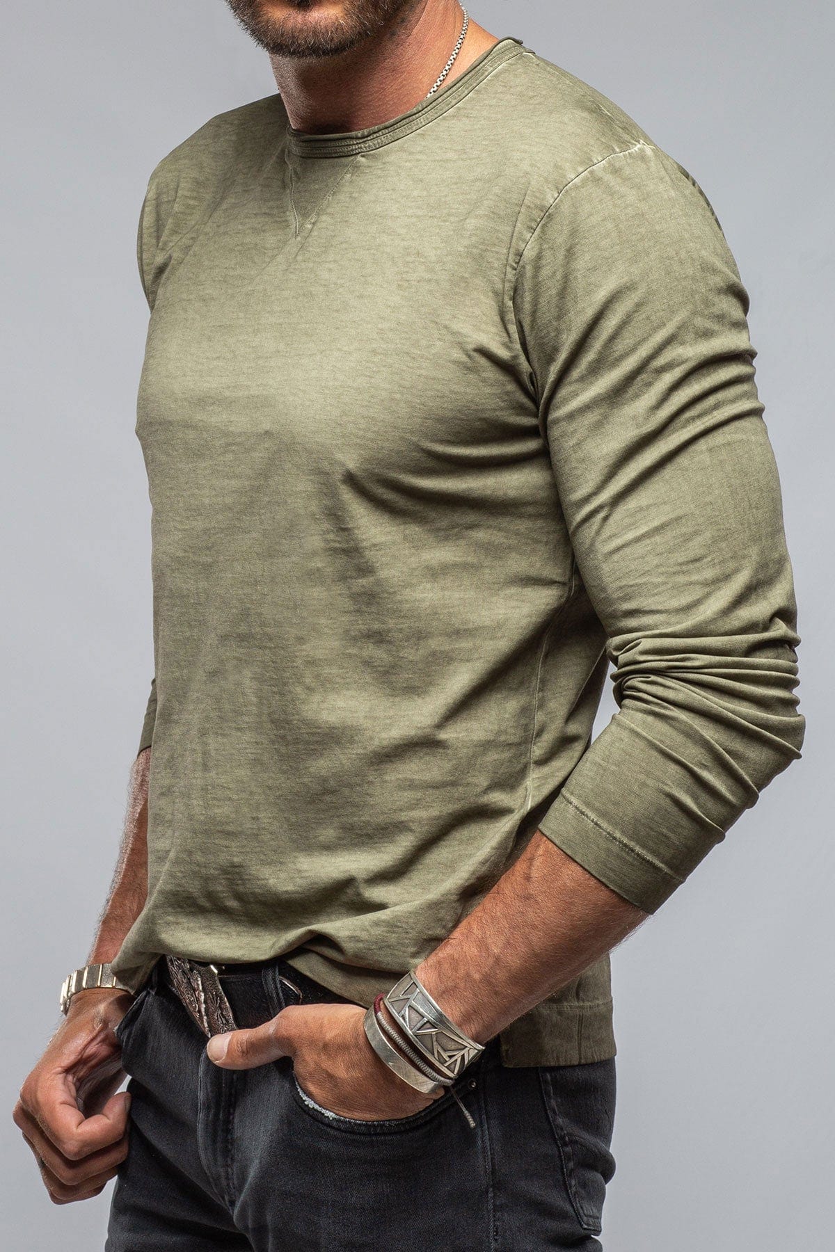 Gimo's Cotton Kayo L/S Crew in Moss | Mens - Shirts - T-Shirts