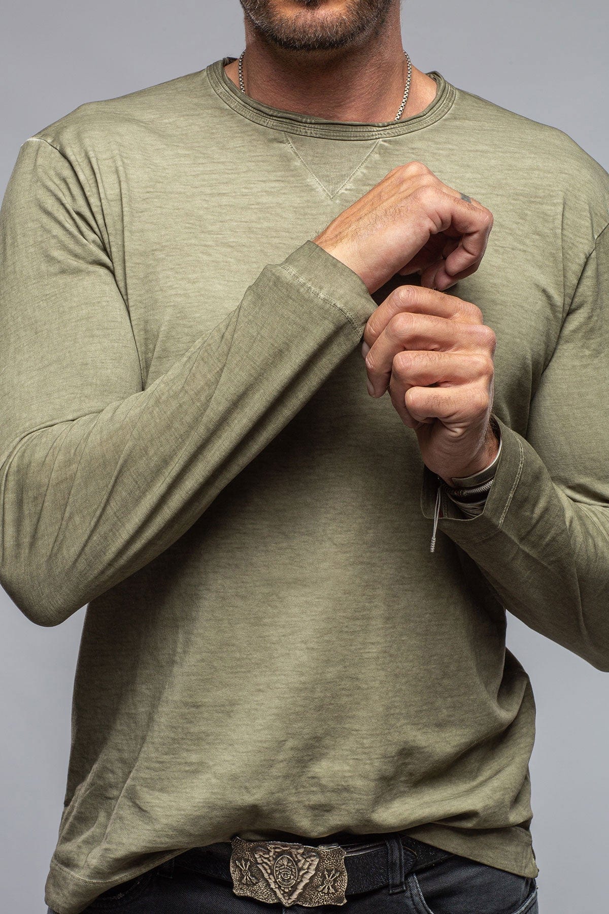Gimo's Cotton Kayo L/S Crew in Moss | Mens - Shirts - T-Shirts