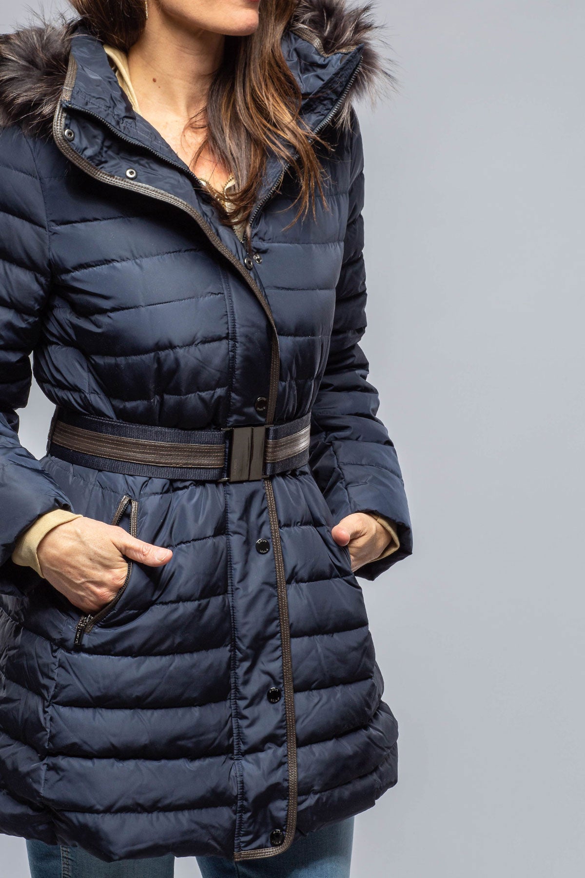 Gimo's | Thalia Long Goose Down Coat In Navy | Warehouse - Ladies - Outerwear - Cloth