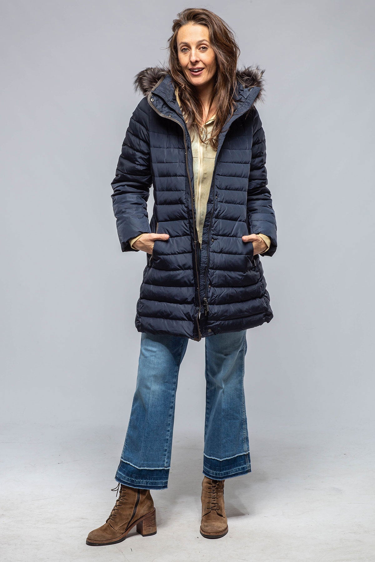 Gimo's | Thalia Long Goose Down Coat In Navy | Warehouse - Ladies - Outerwear - Cloth