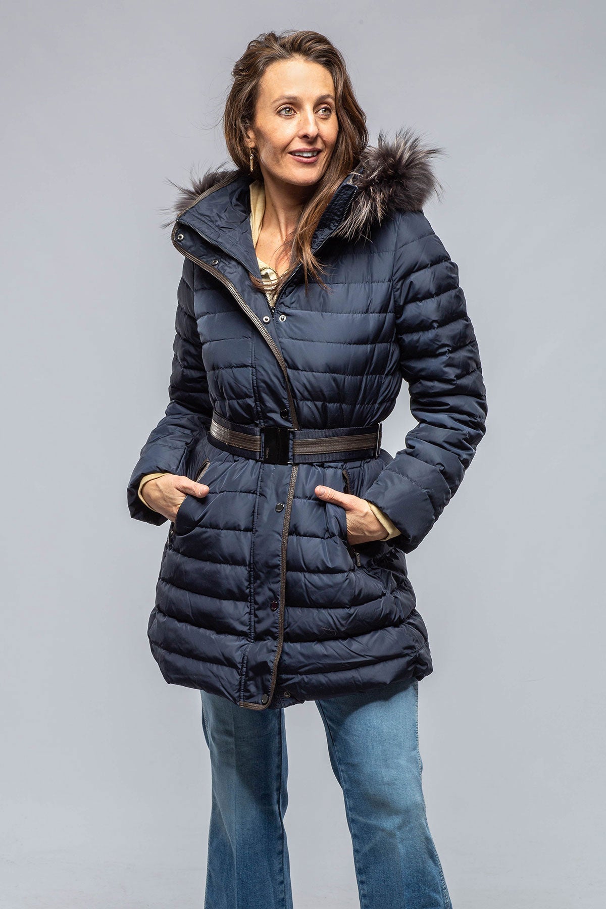 Gimo's | Thalia Long Goose Down Coat In Navy | Warehouse - Ladies - Outerwear - Cloth
