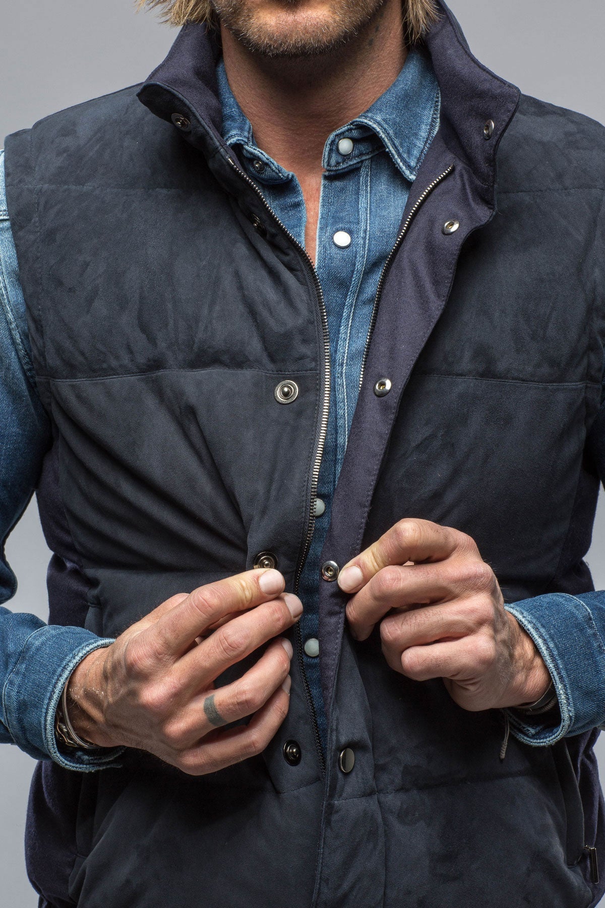 Gimo's | Two Arrows Vest in Navy | Mens - Outerwear - Leather