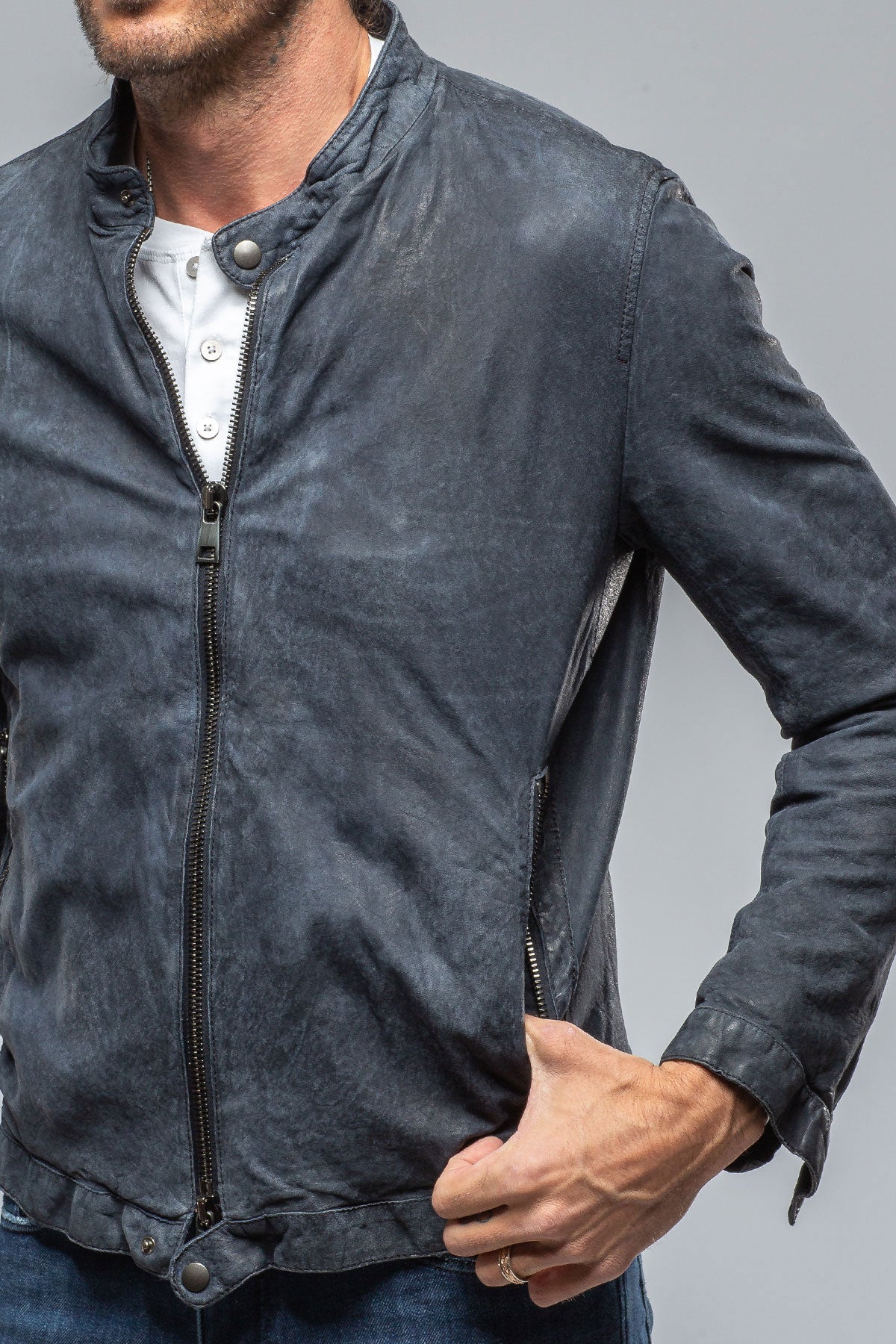 Cherto Waxed Moto In Navy | Mens - Outerwear - Leather | Gimo's