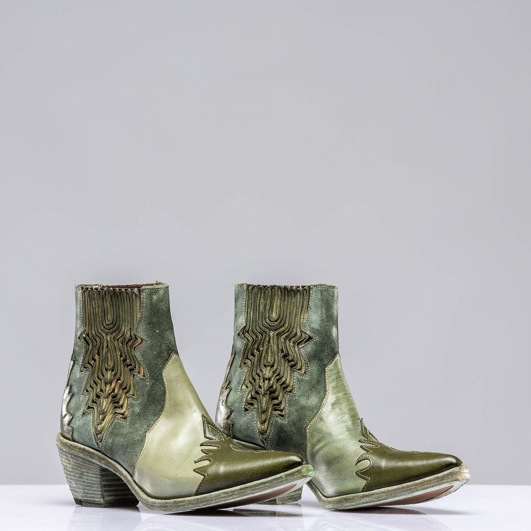 Luz Leather & Suede Boots In Green - AXEL'S