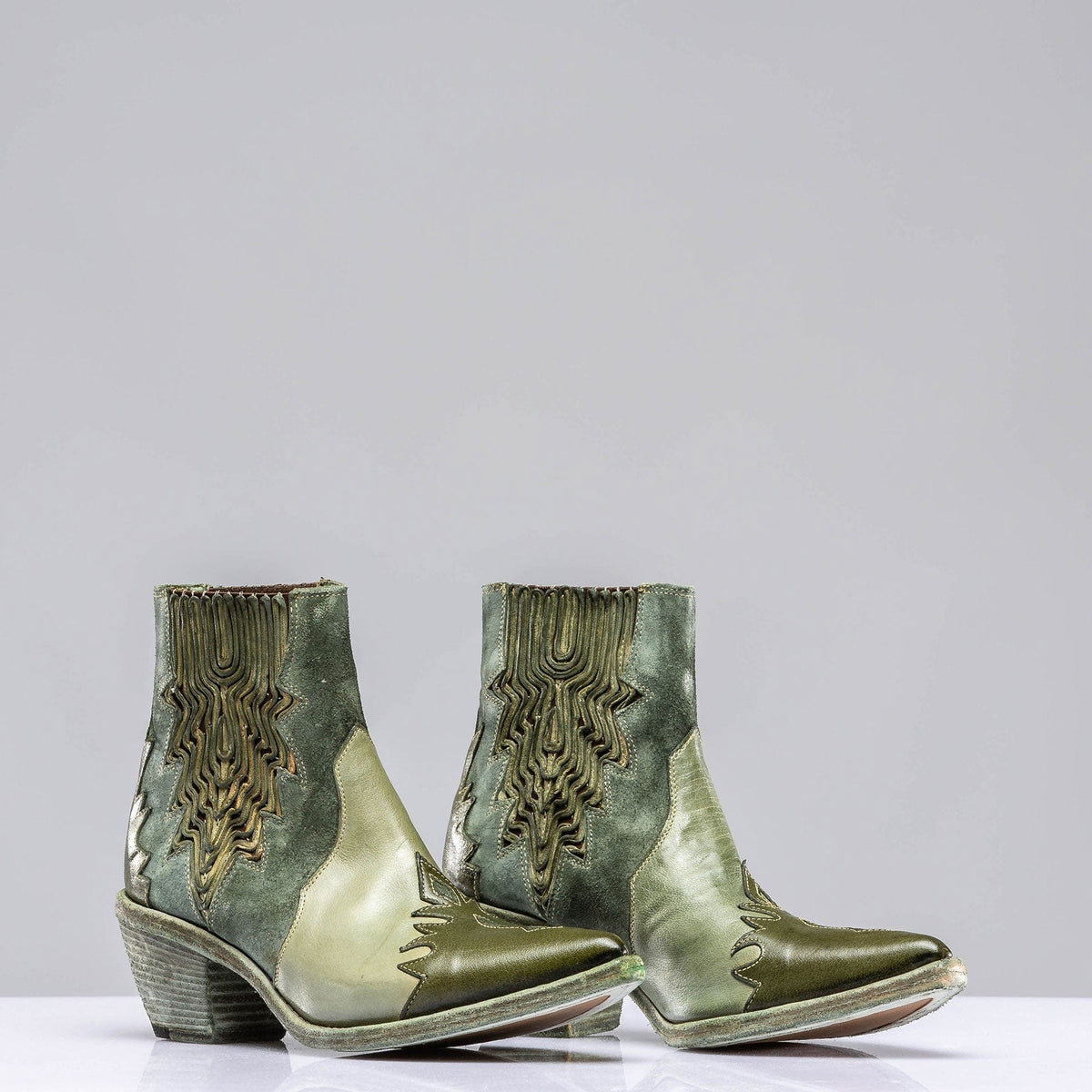 Luz Leather & Suede Boots In Green - AXEL'S