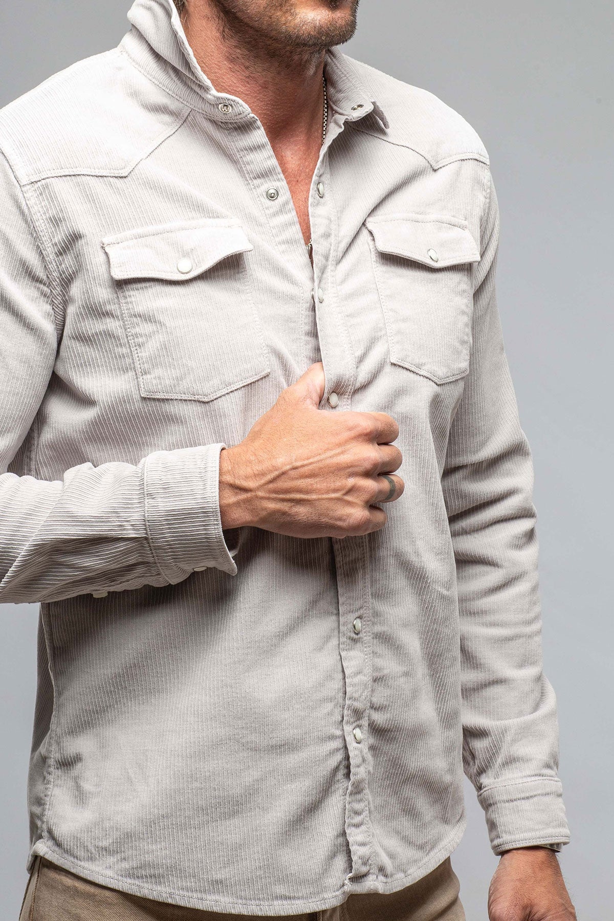 Brooks Corduroy Snap Shirt In Sasso | Mens - Snap Shirts | Axel's Premium Denim