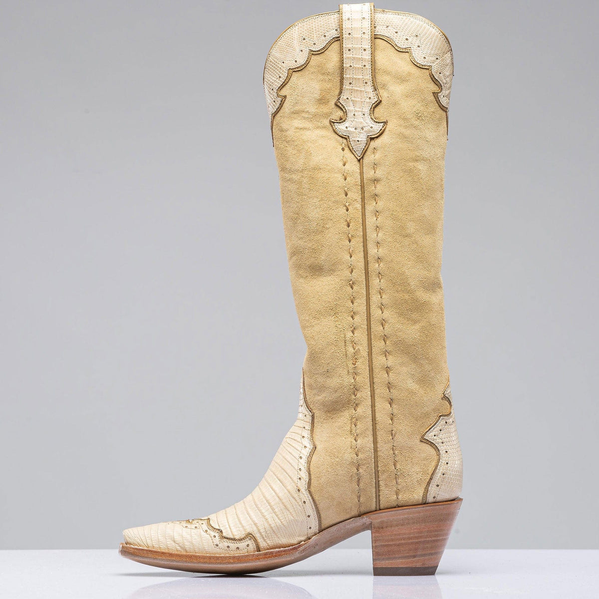 Palomino Tall Boot In Lizard and Suede - AXEL'S