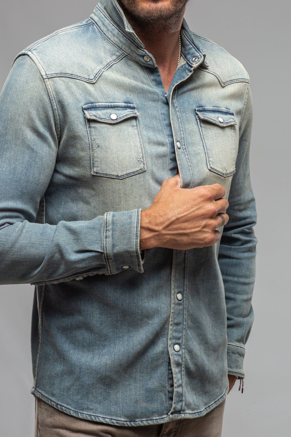 Roper Western Snap Shirt in Mid Blue - AXEL'S