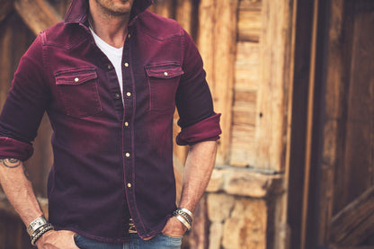 Roper Over-Dyed Western Snap Shirt In Bordeaux
