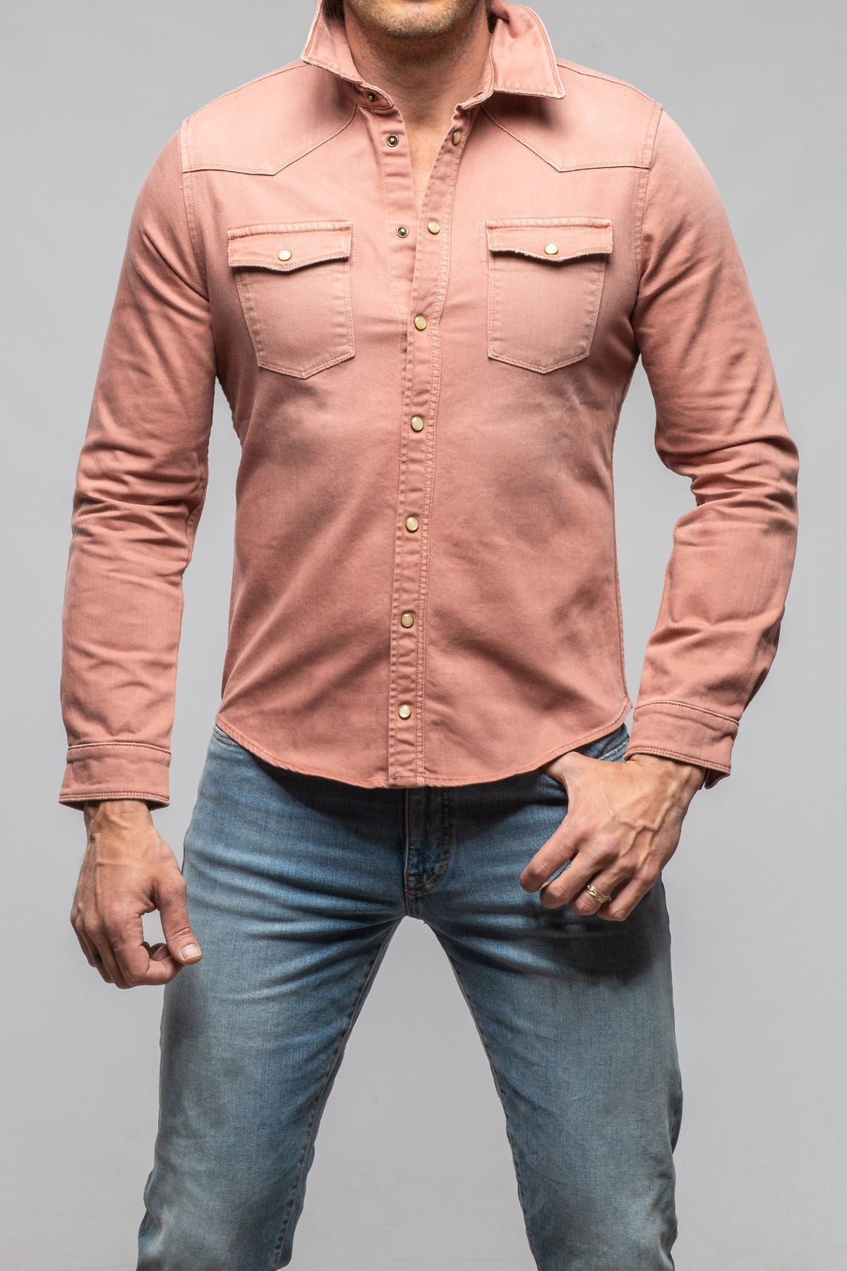 Ranger Colored Denim Snap Shirt In Terracotta