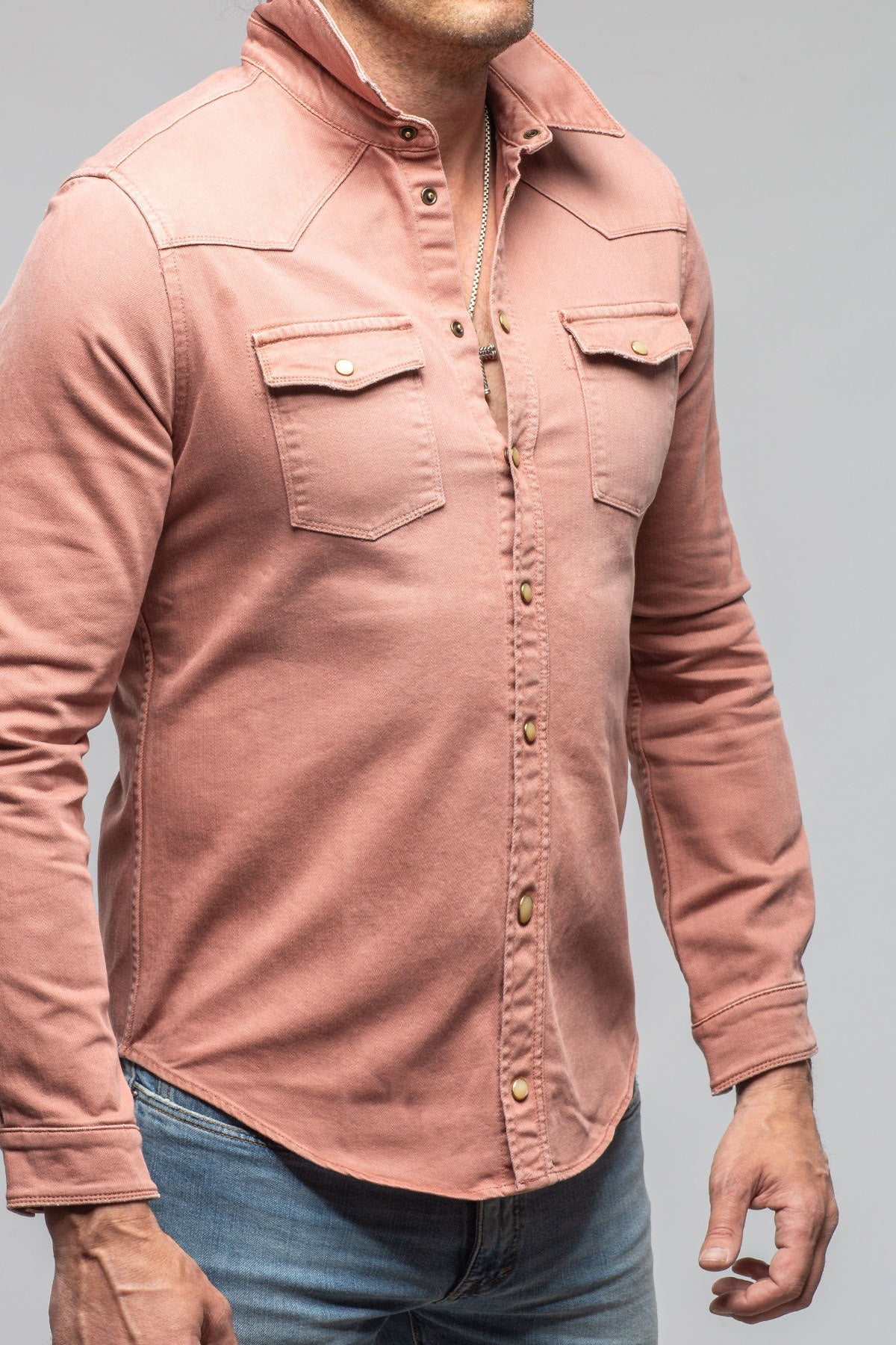 Ranger Colored Denim Snap Shirt In Terracotta