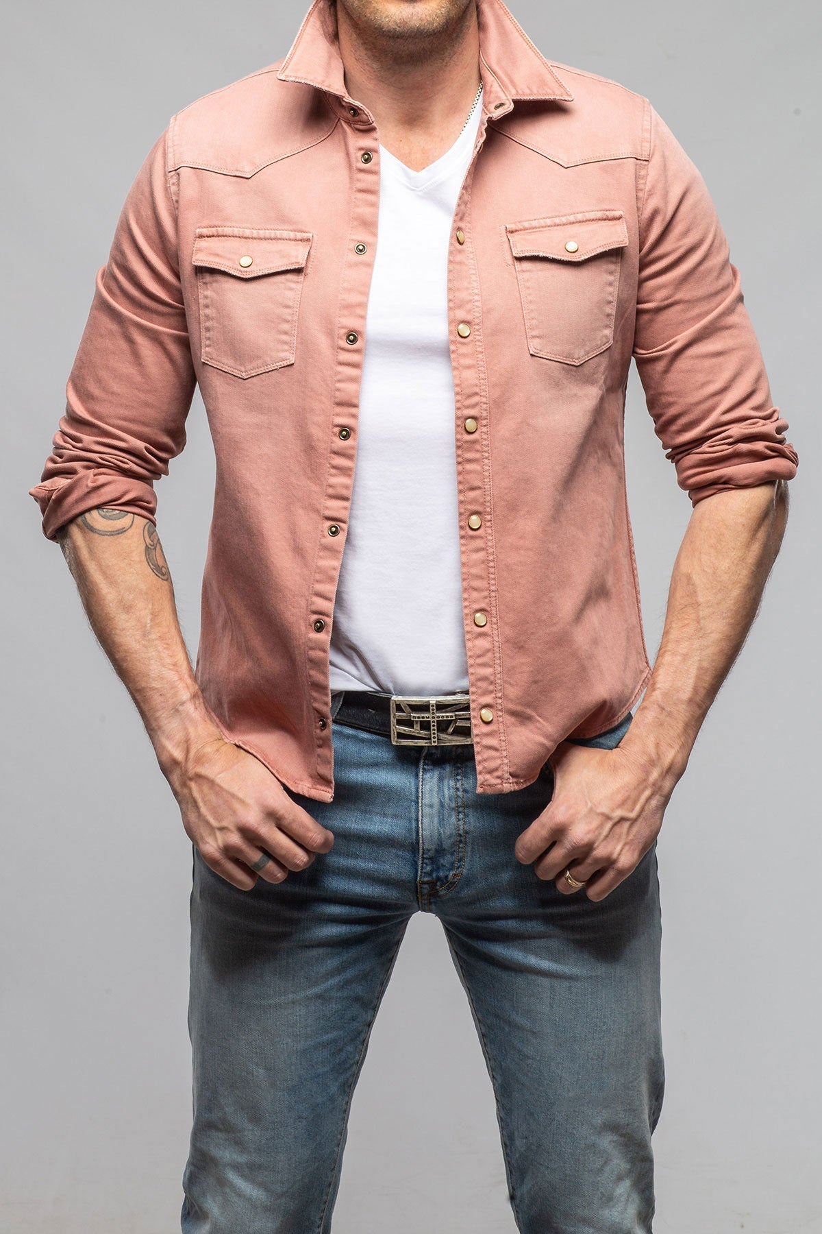 Ranger Colored Denim Snap Shirt In Terracotta