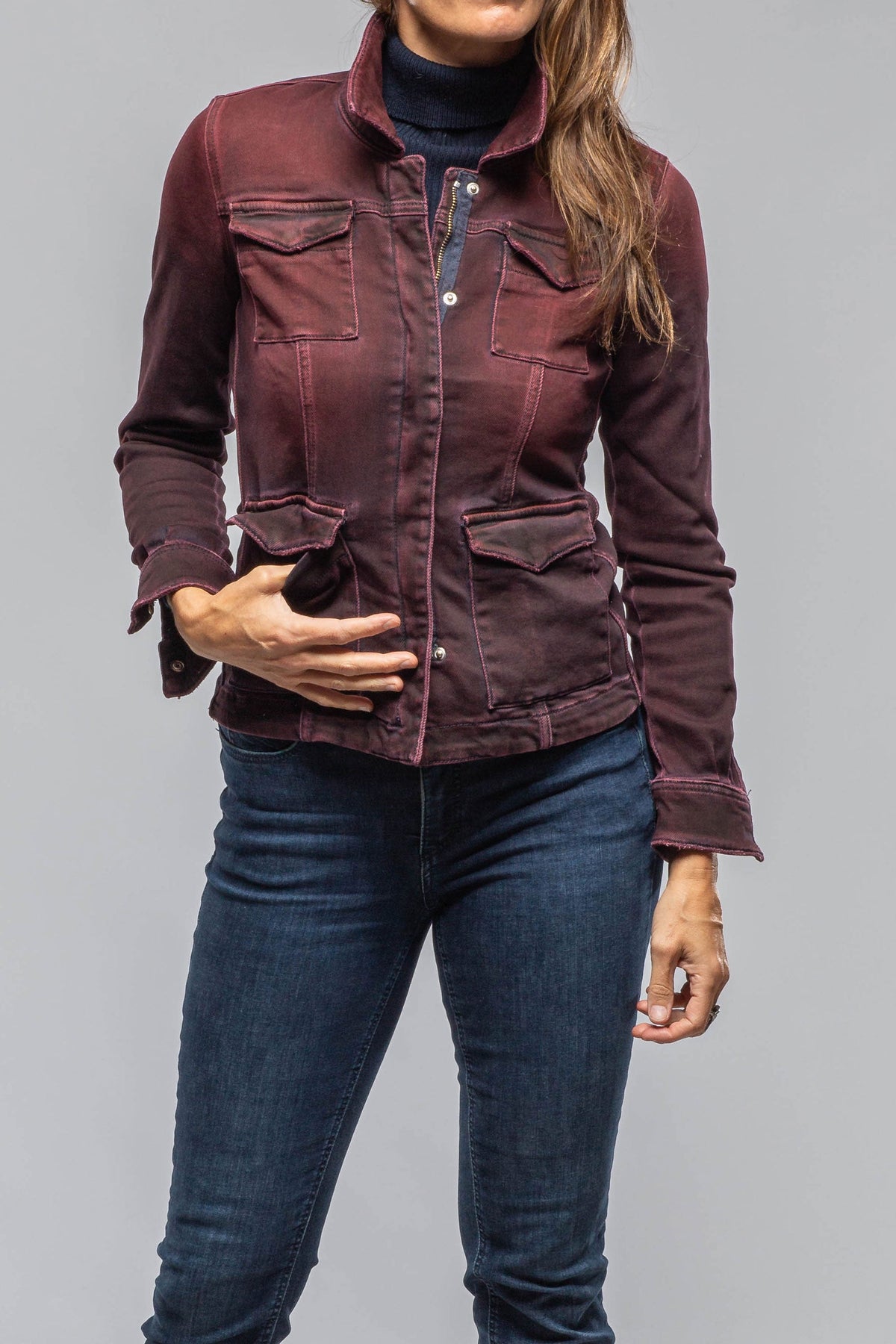Beale Over-Dyed Denim Jacket In Bordeaux - AXEL'S