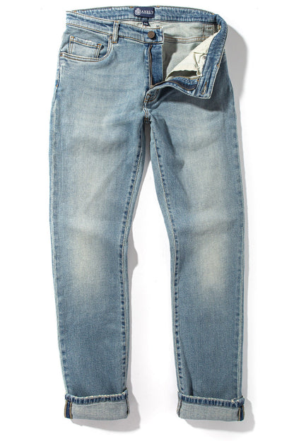 Kingman Denim In Light Wash Gold Stitch