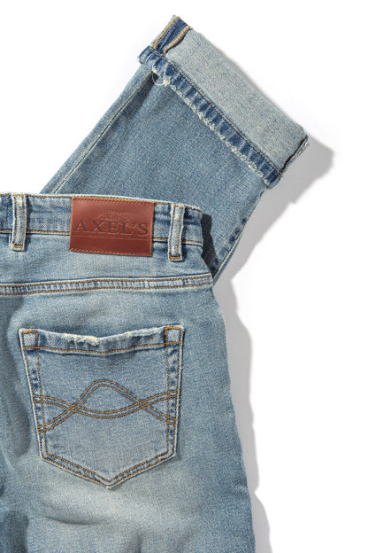 Kingman Denim In Light Wash Gold Stitch