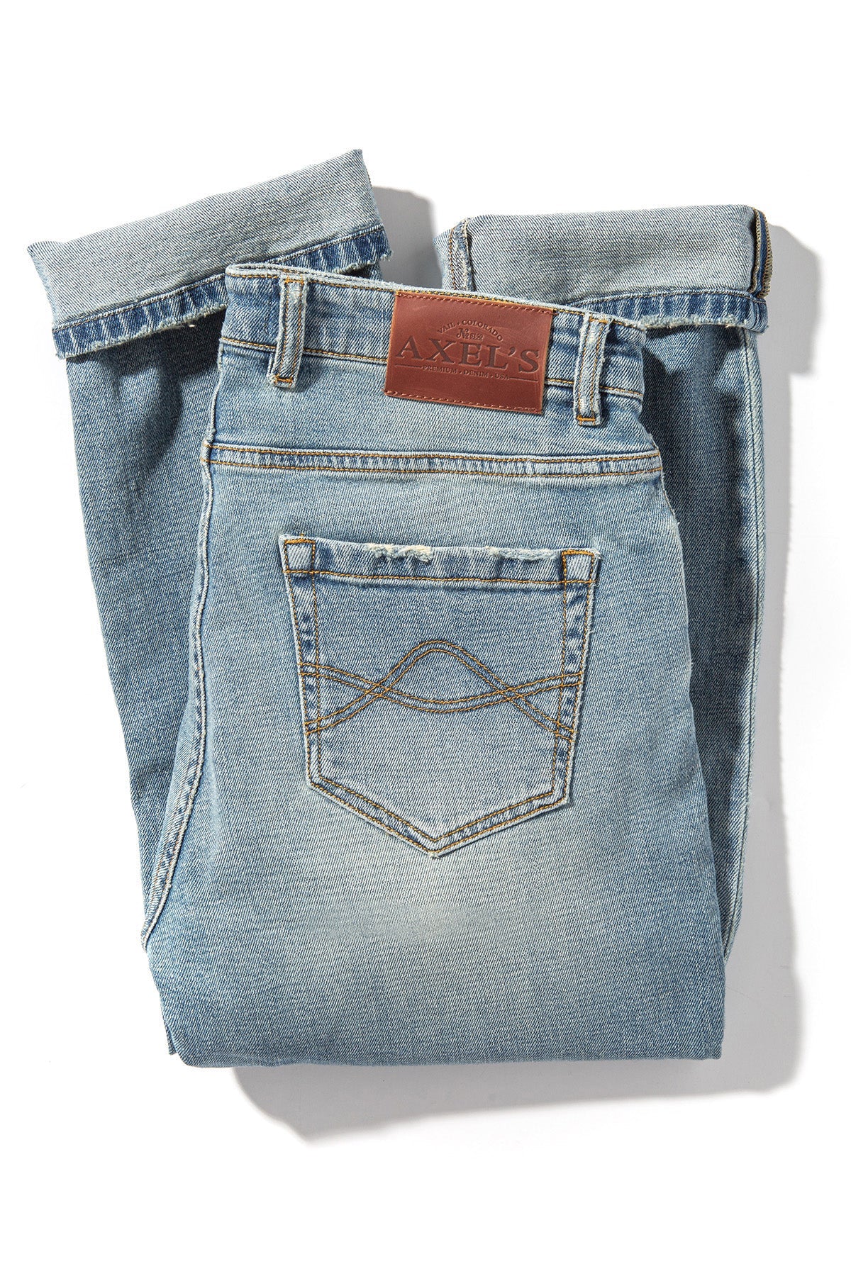 Kingman Denim In Light Wash Gold Stitch