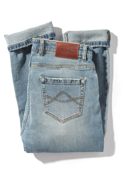 Kingman Denim In Light Wash Gold Stitch