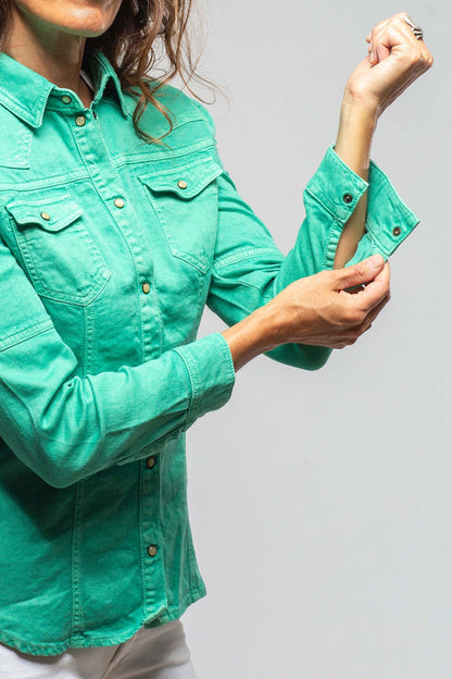 Yarmony Linen-Cotton Snap Shirt In Kingman Turquoise - AXEL'S