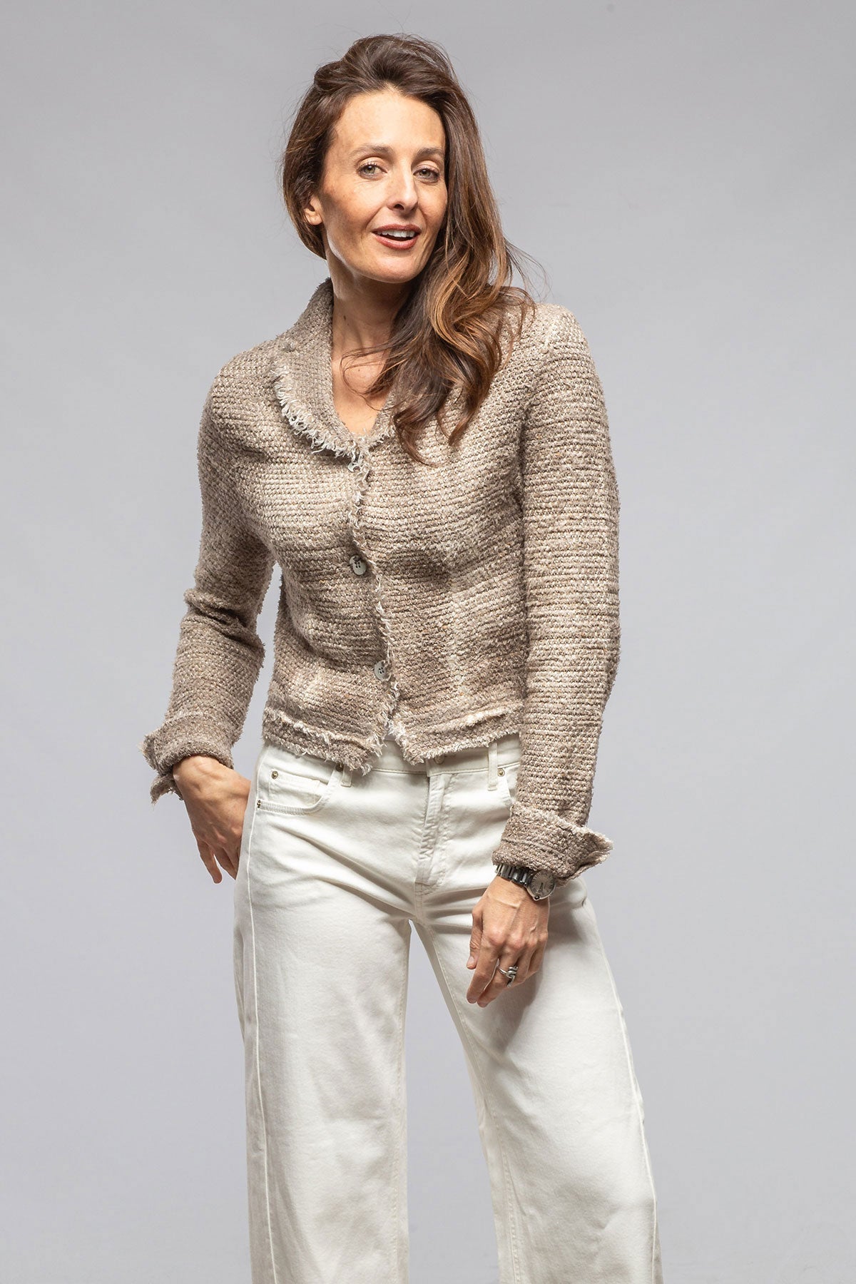 Evola Cropped Jacket In Walnut | Ladies - Sweaters | Avant Toi