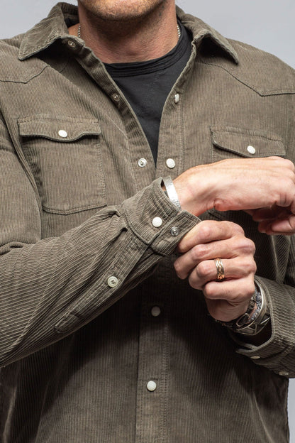 Brooks Corduroy Snap Shirt In Army | Mens - Snap Shirts | Axel's Premium Denim