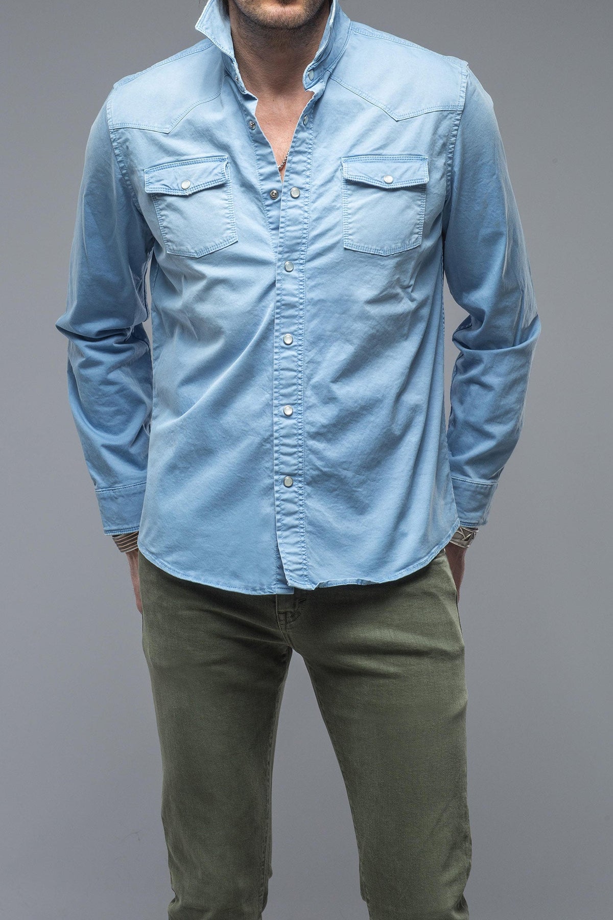 Axel's Premium Denim | Cassidy Snap Shirt In Oltremare | Mens - Snap Shirts 