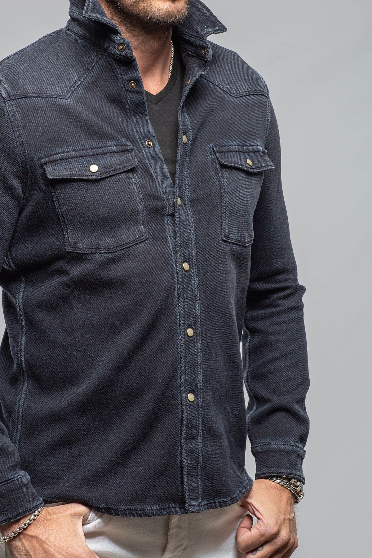 Cutter Knit Snap Shirt In Anthracite - AXEL'S