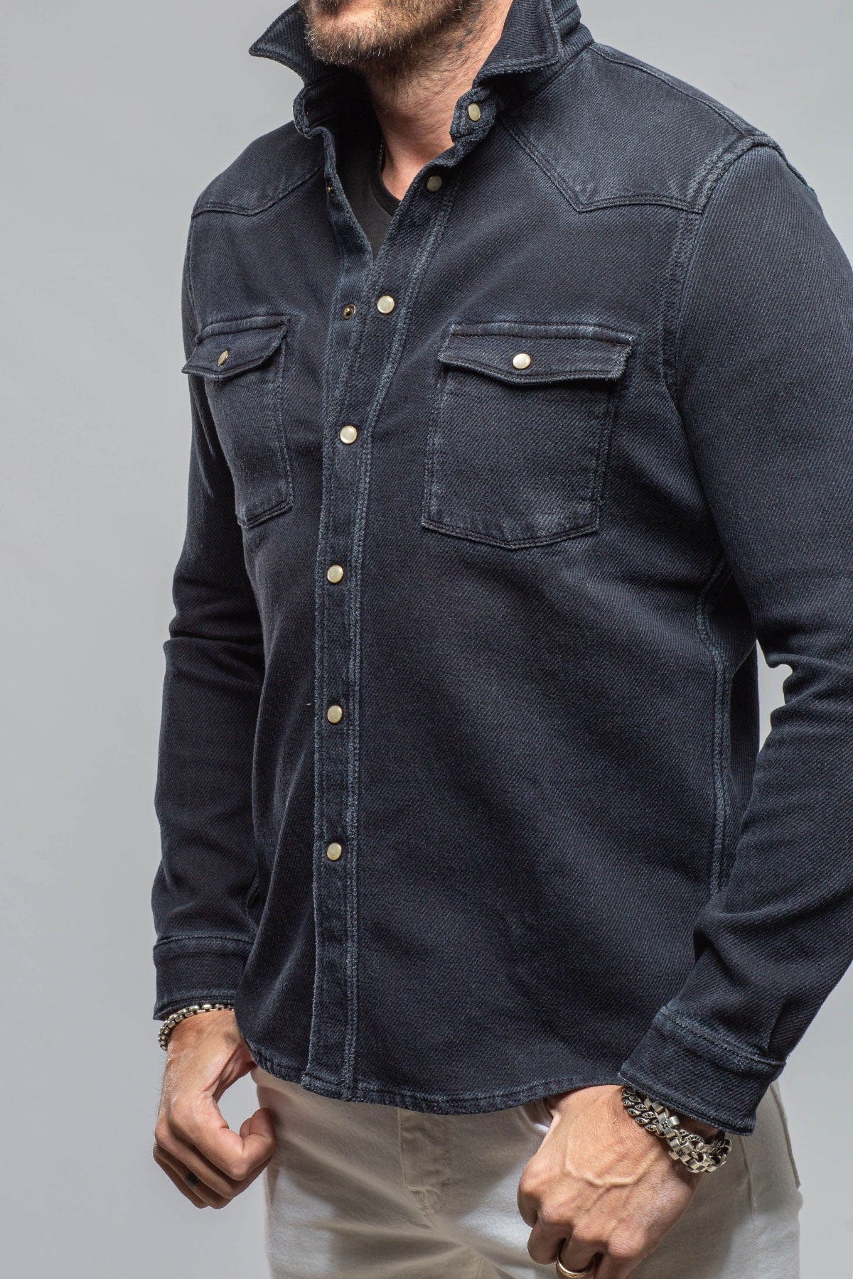 Cutter Knit Snap Shirt In Anthracite - AXEL'S