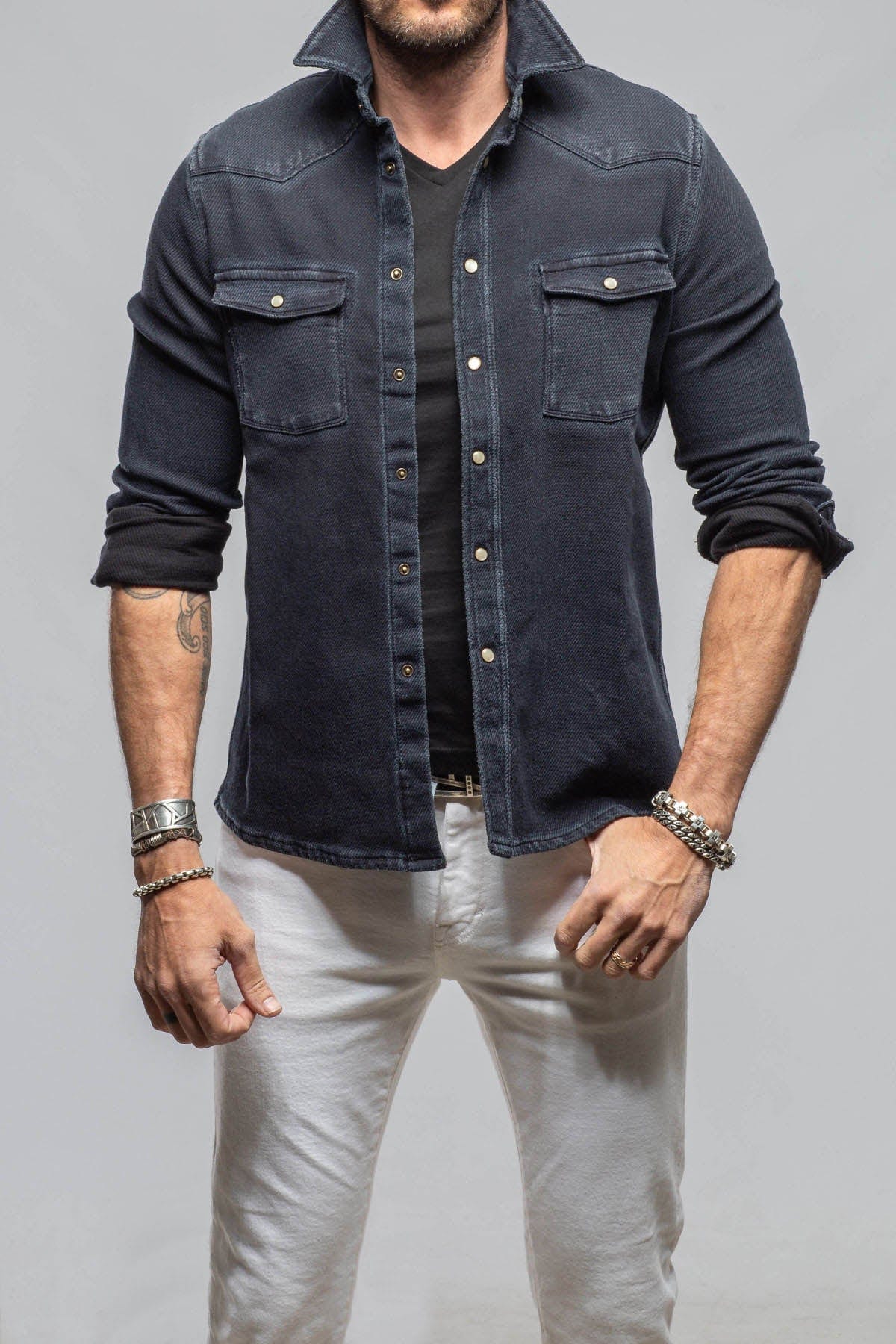 Cutter Knit Snap Shirt In Anthracite - AXEL'S