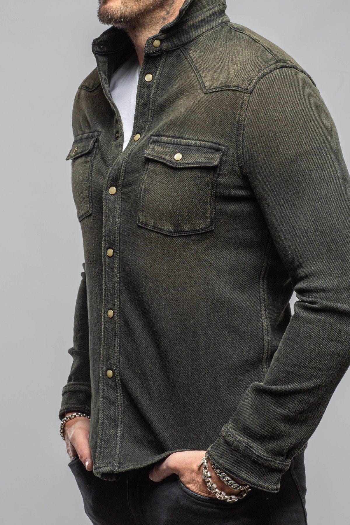 Cutter Knit Snap Shirt In Iguana - AXEL'S