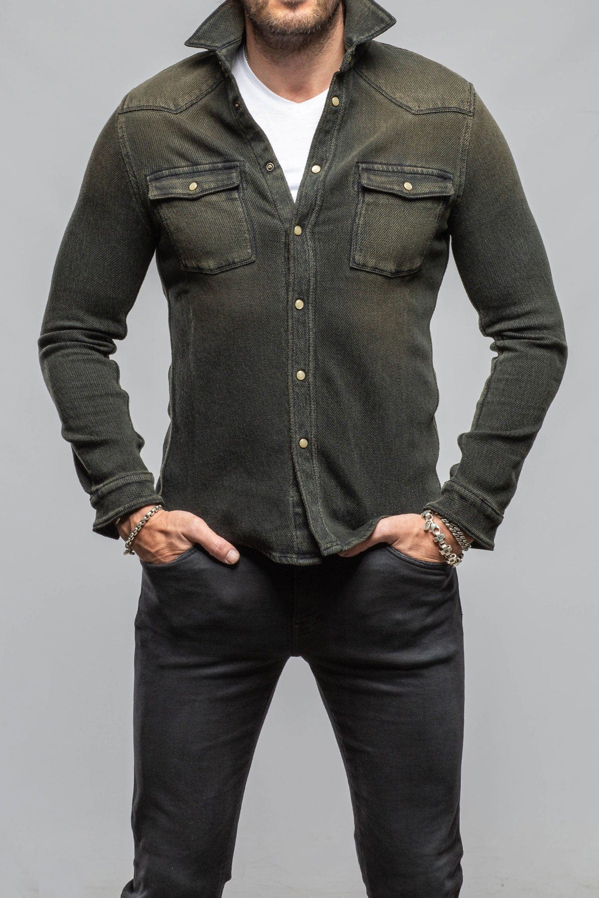 Cutter Knit Snap Shirt In Iguana - AXEL'S