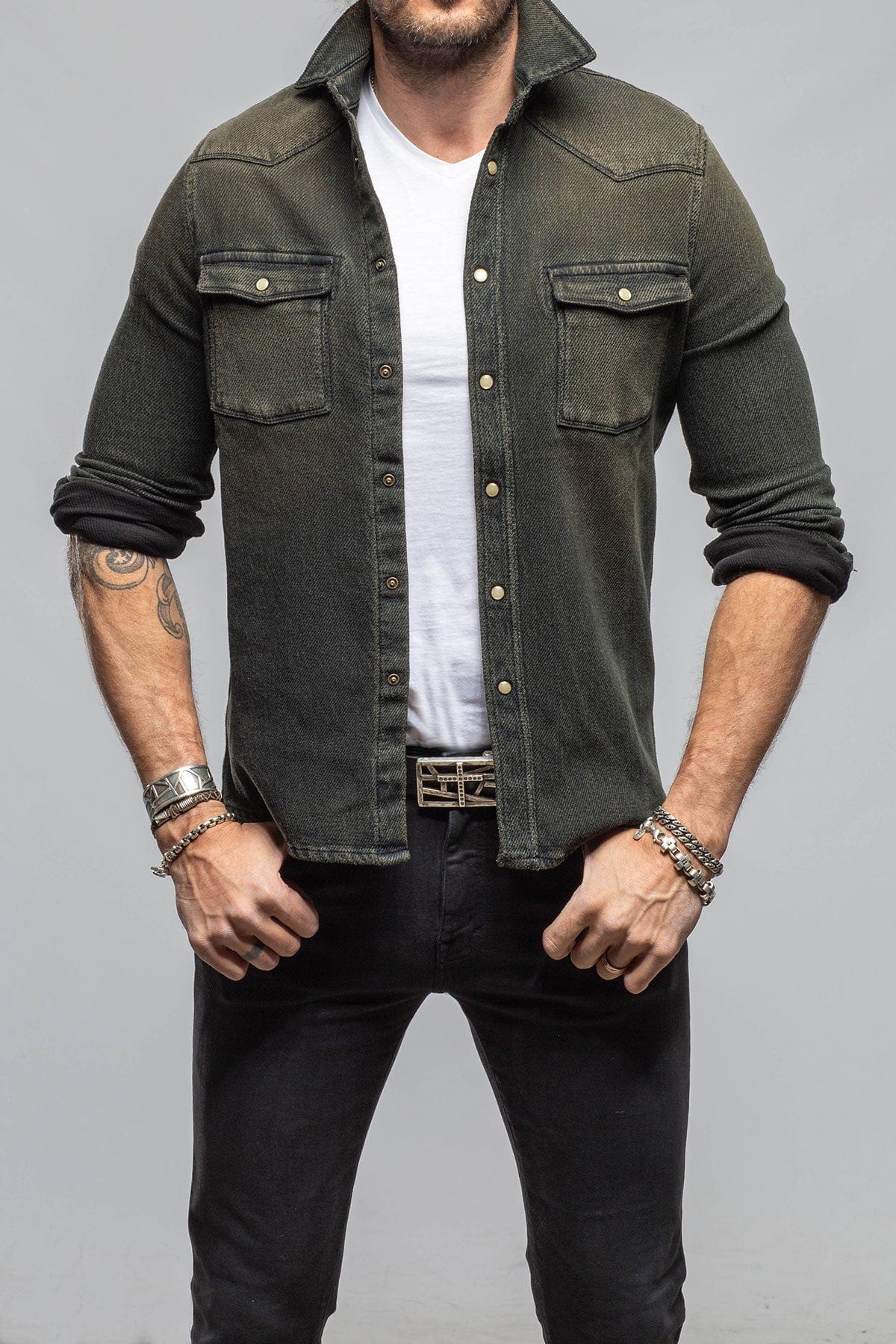 Cutter Knit Snap Shirt In Iguana - AXEL'S