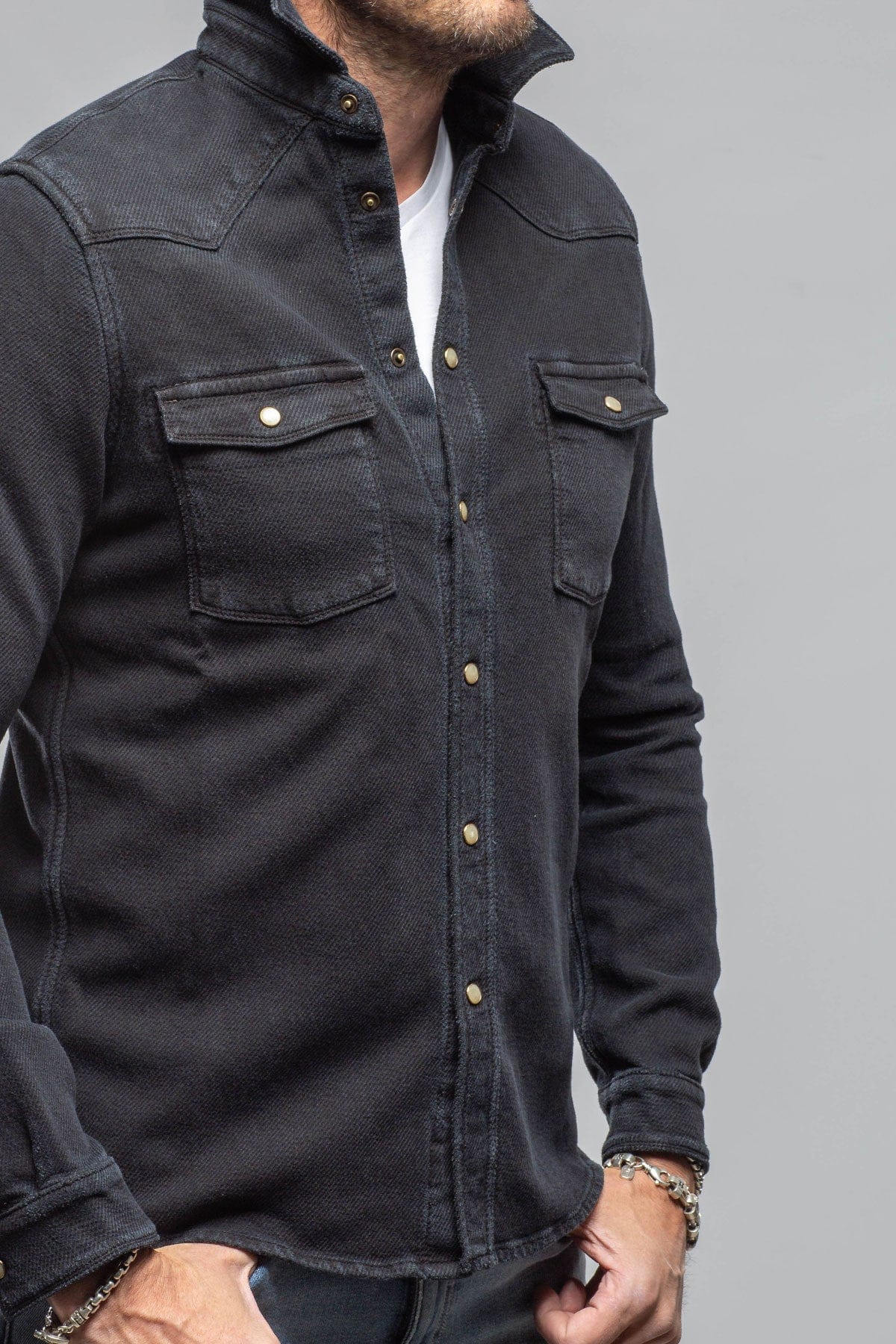 Cutter Knit Snap Shirt In Nero - AXEL'S