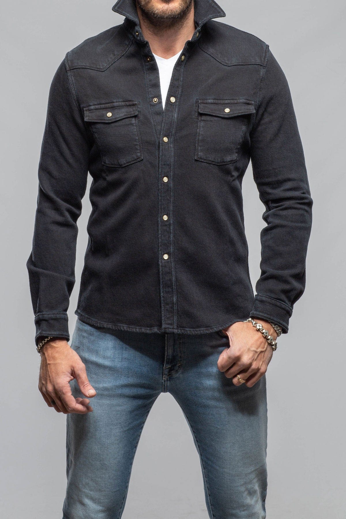 Cutter Knit Snap Shirt In Nero - AXEL'S