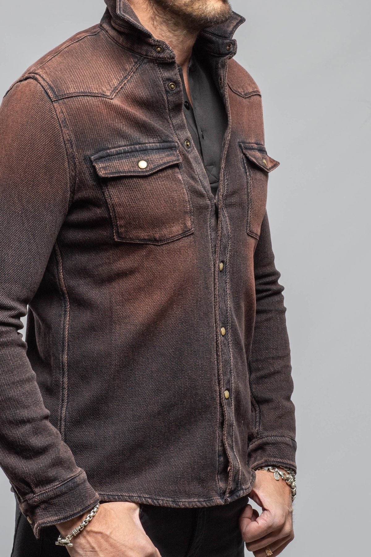 Cutter Knit Snap Shirt In Rust - AXEL'S