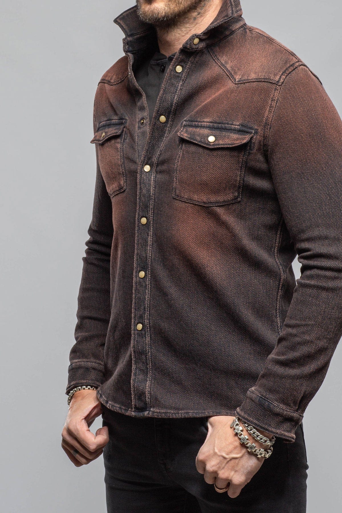 Cutter Knit Snap Shirt In Rust - AXEL'S