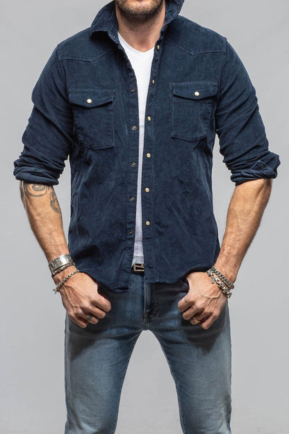 Prime Western Corduroy Snap Shirt In Navy - AXEL'S