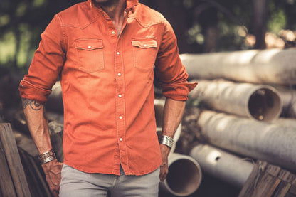 Ranger Colored Denim Snap Shirt In Coccio - AXEL'S