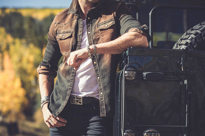 Axel's Premium Denim Roper Over-Dyed Western Snap Shirt In Desert | Mens - Snap Shirts