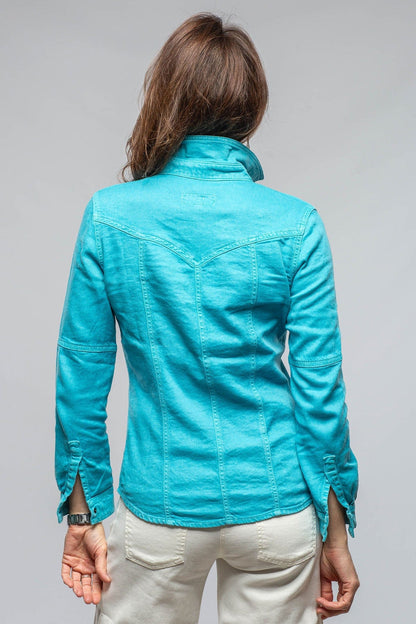 Yarmony Linen-Cotton Snap Shirt In Turquoise - AXEL'S