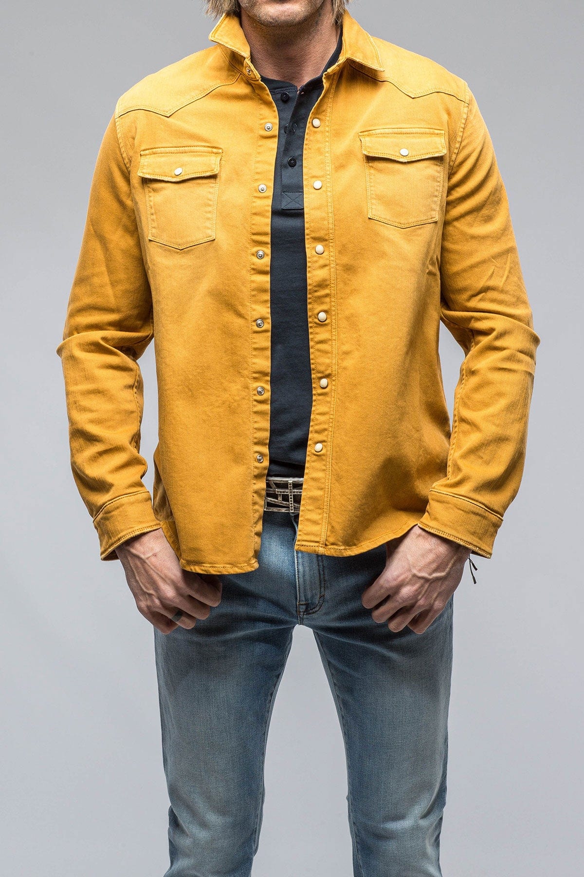 Ranger Colored Denim Snap Shirt In Curcuma - AXEL'S