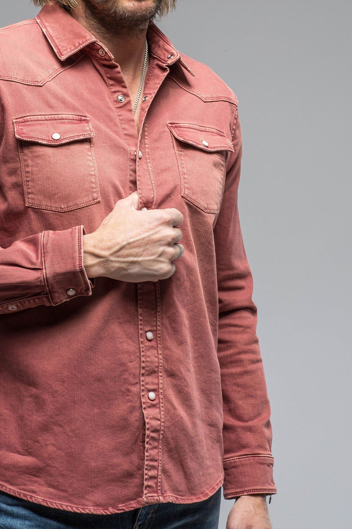 Ranger Colored Denim Snap Shirt In Terracotta - AXEL'S