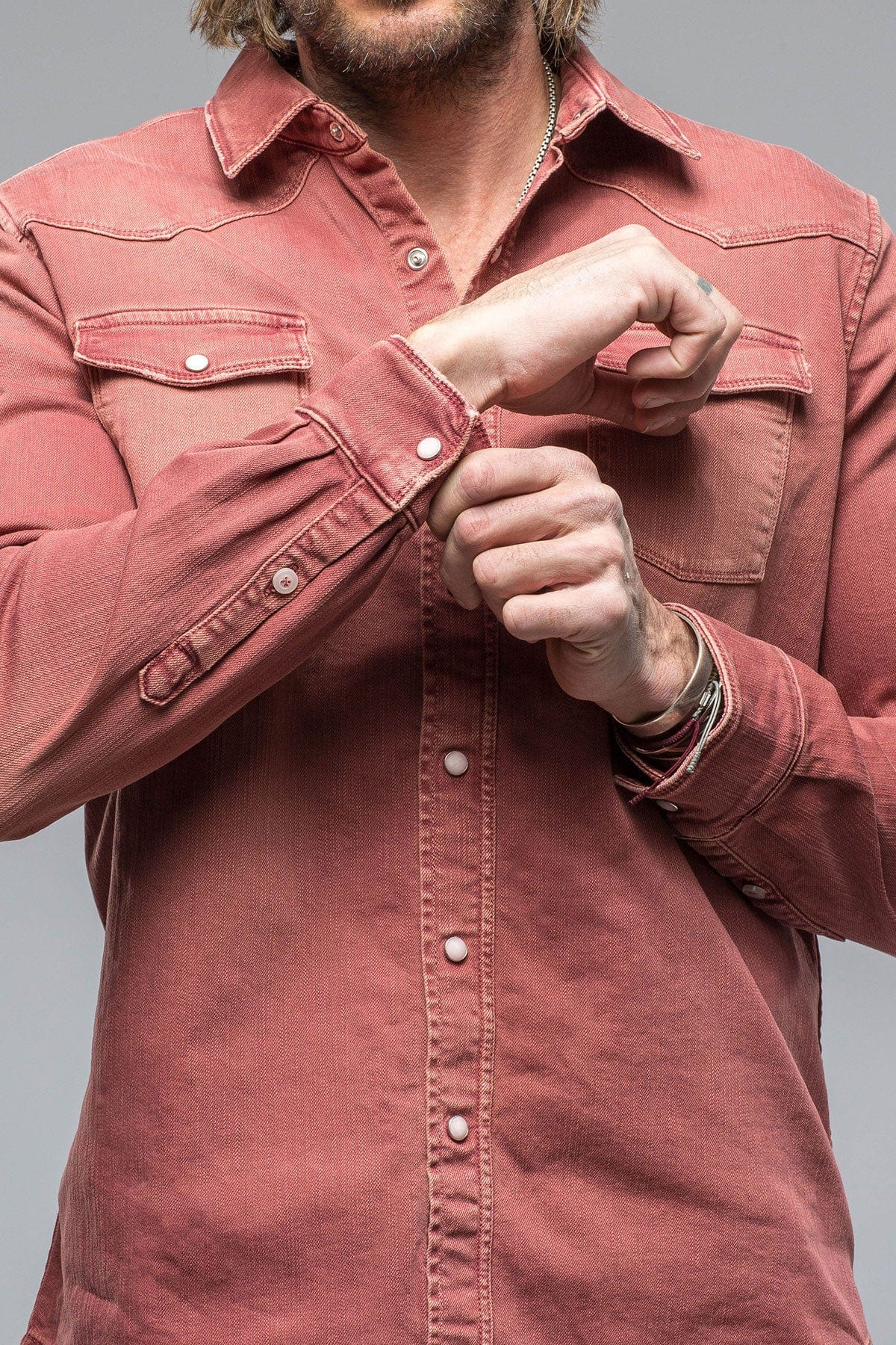 Ranger Colored Denim Snap Shirt In Terracotta - AXEL'S