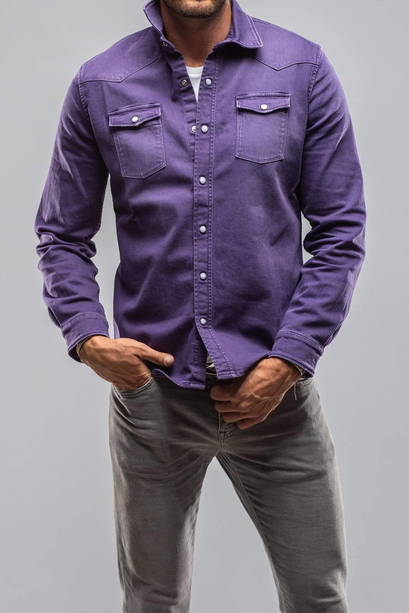 Axel's Premium Denim Ranger Colored Denim Snap Shirt In Mirtillo | Mens - Snap Shirts