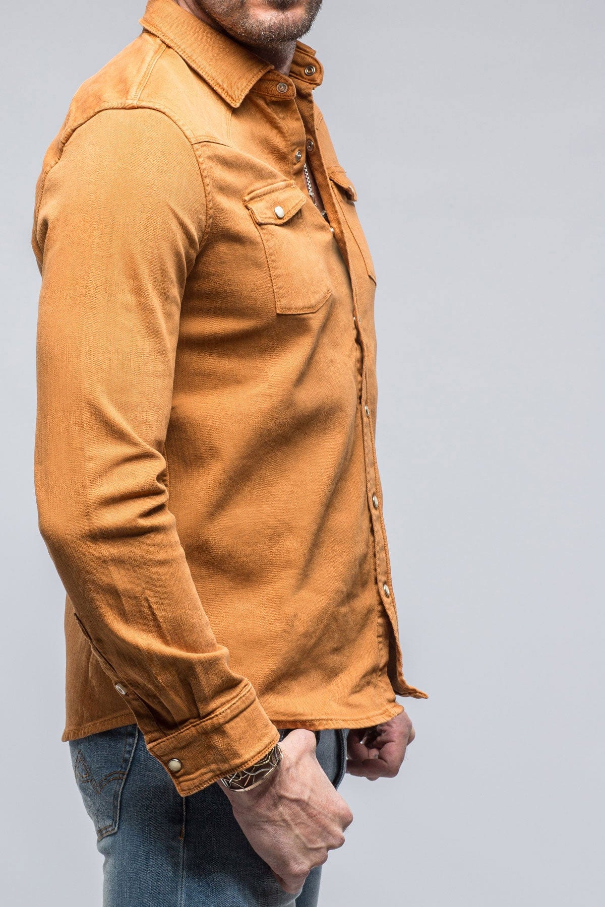 Ranger Colored Denim Snap Shirt In Papaya - AXEL'S