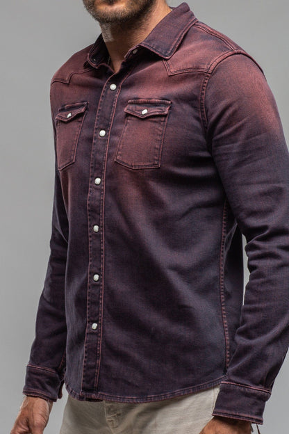 Axel's Premium Denim Roper Over-Dyed Western Snap Shirt In Bordeaux | Mens - Snap Shirts